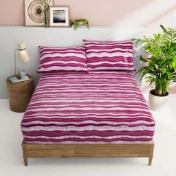 Bianca Essenza Purple & Wine 100% Cotton 144 TC Soft Double Size Bed Sheet with Pillow Cover-picture-34