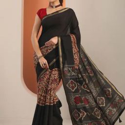 Libas Black Floral Saree With Unstitched Blouse-picture-19