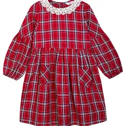 Budding Bees Kids Red Checks Dress-image-51