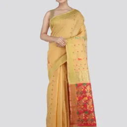 Pinkloom Beige Cotton Silk Woven Saree With Unstitched Blouse-picture-12