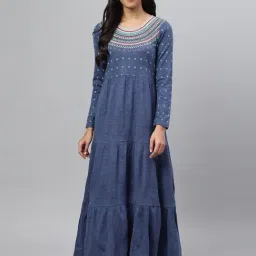 Aurelia Blue Printed A Line Kurta-picture-36