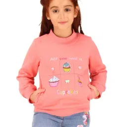Cutecumber Girls Coralpink Embellished Sweatshirts-image-67