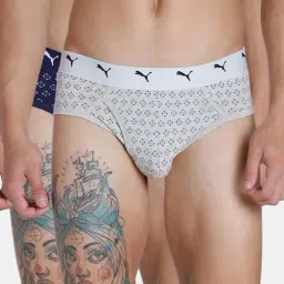 Puma Grey & Navy Cotton Printed Briefs - Pack of 2-image-89