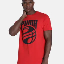 Puma Red Cotton Regular Fit Printed Sports Tshirt-image-12