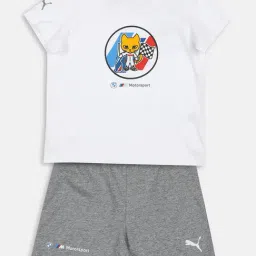 Puma Kids BMW M Motorsport White & Grey Cotton Printed T-Shirt Set-image-98