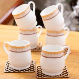 Clay Craft Printed White Ceramic Tea Cups- Set of 6 (200 ml each)-21