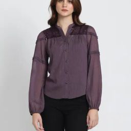 SHAYE Purple Embellished Shirt-image-39