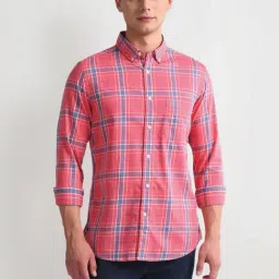 U.S. Polo Assn. Pink Cotton Slim Fit Checks Shirt-picture-11