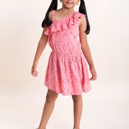 Kiddopanti Kids Pink Printed Dress-image-90