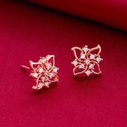 Kushal's Fashion Jewellery Rose Gold-Plated Zircon Studded Floral Shaped Studs-image-79