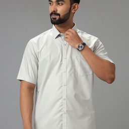 Viveagham Men Classic Fit Solid Spread Collar Silk Casual Shirt-image-65