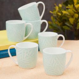 JCPL Printed Green Ceramic Tea Cups- Set of 6 (200 ml each)-1