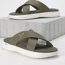 Puma Men's Softride Seave Olive Cross Strap Sandals-37
