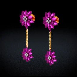 Joyalukkas Gold 22K Pink Coneflower Shaped Dangler Earrings for Women-image-48