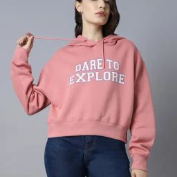 High Star Pink Cotton Graphic Print Hoodie-image-90