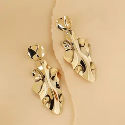 DressBerry Gold-Plated Textured Contemporary Shaped Drop Earrings-9