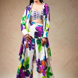 THETAA Floral Printed Round-Neck Top Shrug With Trouser Co-Ords-picture-9