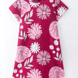 Nite Flite Girls Red Cotton Floral Print Night Dress-image-22