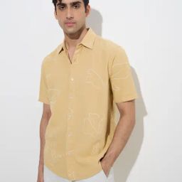Ascot by Westside Mustard Abstract Design Relaxed-Fit Shirt-image-93