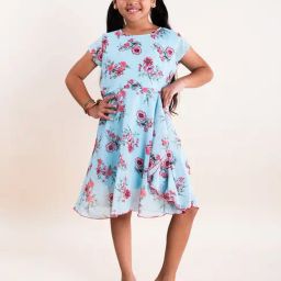Kiddopanti Kids Blue Floral Print Dress-image-94