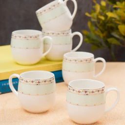 JCPL Printed Green Ceramic Tea Cups- Set of 6 (180 ml each)-9