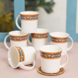 JCPL Printed Yellow Ceramic Tea Cups- Set of 6 (200 ml each)-image-17
