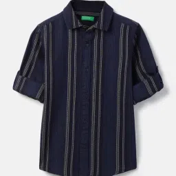 United Colors of Benetton Kids Blue Striped Cotton Regular Fit Shirt-picture-12