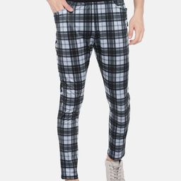 Yuvraah Men Blue & Black Checked Track Pant-image-0