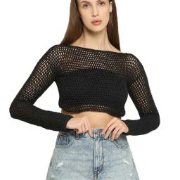 Smarty Pants Black Self Design Crop Top-image-28