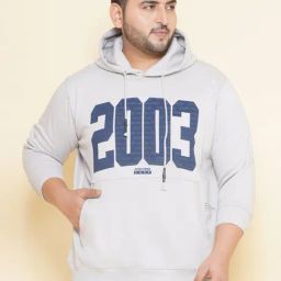John Pride Grey Regular Fit Plus Size Printed Hooded Sweatshirt-10