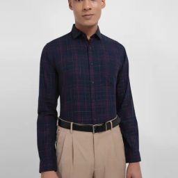Allen Solly Navy Blue Cotton Slim Fit Checks Shirt-image-25