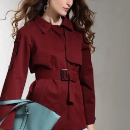Vero Moda Maroon Regular Fit Trench Coat-image-9