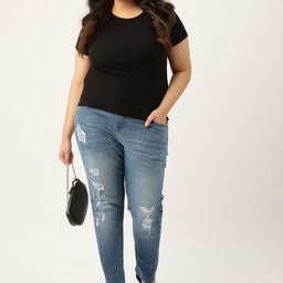 Sztori Women Plus Size Blue Skinny Fit Mildly Distressed Light Fade Stretchable Jeans-picture-33