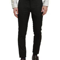 Turtle Black Ultra Slim Fit Chequered Trousers-picture-6