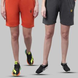 Vimal Jonney Rust & Grey Melange Cotton Sports Shorts - Pack of 2-picture-18