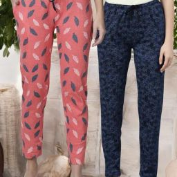 Kryptic Blue & Orange Cotton Relaxed Fit Printed Lounge Pants - Pack of 2-image-75