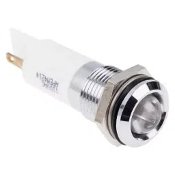 RS PRO White Panel Mount Indicator 110V AC, Mounting Hole Size 14 mm, Termination Type Faston, Solder Lug, IP Rating IP67, Model No 8484535-44