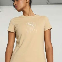 Puma Beige Cotton Printed Sports T-Shirt-23