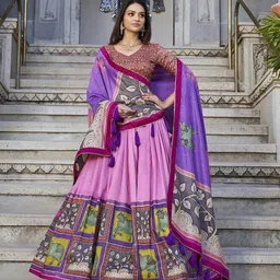 A TO Z CART Printed Ready to Wear Silk Lehenga & Unstitched Blouse With Dupatta-picture-44
