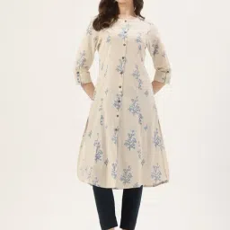 Amukti Beige Cotton Printed Three-Quarter Sleeves Kurta-image-46