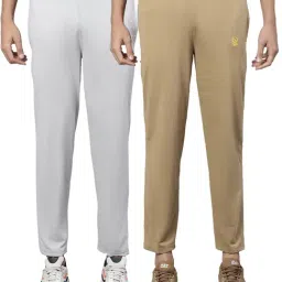 Vimal Jonney Light Grey & Khaki Cotton Lounge Pants - Pack of 2-image-95