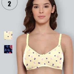 Lyra Navy & Yellow Cotton Printed T-Shirt Bras - Pack Of 2-picture-41
