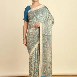 Soch Womens Teal Floral Print Art Silk Saree-picture-26