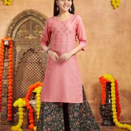 Aarika Kids Peach Cotton Embellished Kurti-image-46