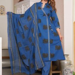 KALINI Women Animal Printed Cotton Kurta with Trousers & Dupatta-picture-28
