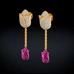 Joyalukkas Gold 22K Droopy Lisianthus Hangers Dangler Earrings for Women-image-4