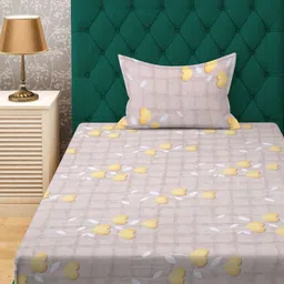 Myntra Elegant Homes Beige Printed 400 TC Pure Cotton Single Bedsheet Set 2.20 m x 1.50 m-image-72
