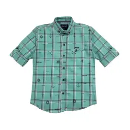 Cavio Boys Teal Blue Cotton Chequered Full Sleeves Shirt-image-22
