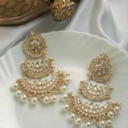 Teejh Eshana Pearl & Polki Chandbali Earrings-image-27