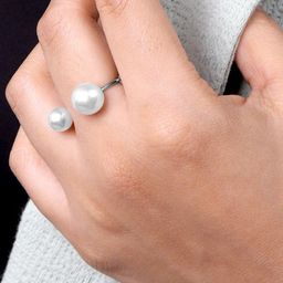 JOKER & WITCH Silver-Plated & White Pearl-Studded Basra Finger Ring-10